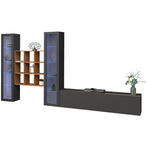 Parete Attrezzata Soggiorno 350x30x180 cm Maruska n°27 Grigio Antracite Opaco