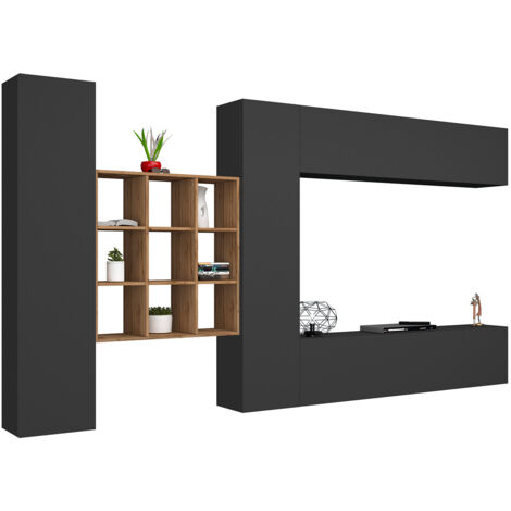Parete Attrezzata Soggiorno 350x30x180 cm Maruska n°29 Grigio Antracite Opaco