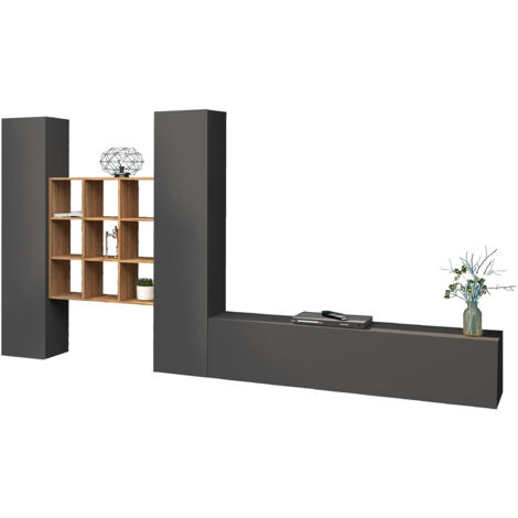 Parete Attrezzata Soggiorno 350x30x180 cm Maruska n°30 Grigio Antracite Opaco