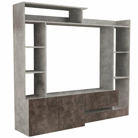 Parete Attrezzata Soggiorno Entry 180x28/40x165 h cm in Truciolare bilaminato Marmo
