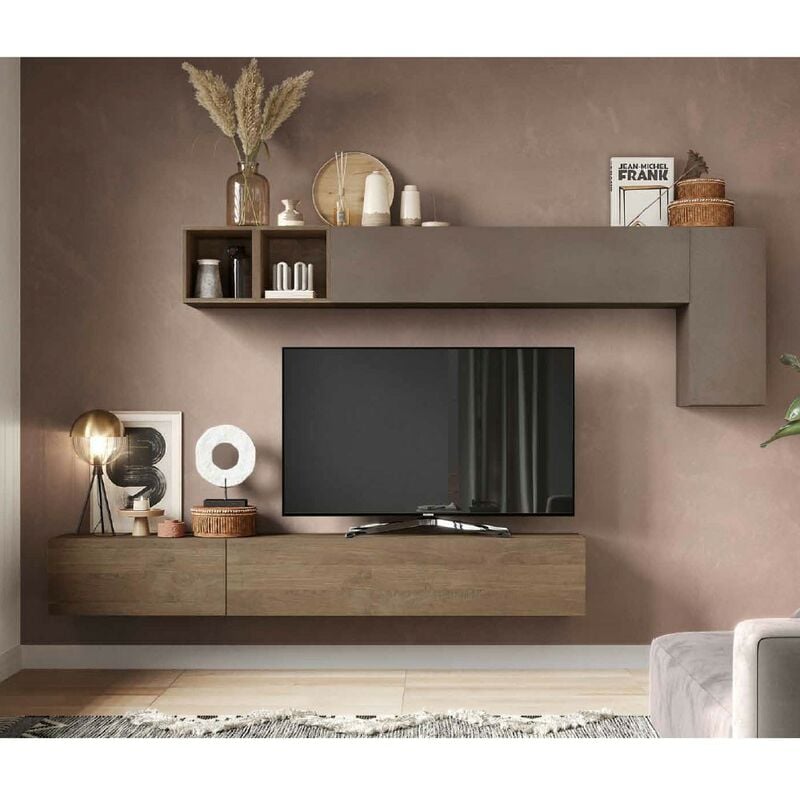 Parete attrezzata soggiorno l 276x180x30 comp 41 - Infinity bronzo / mercure