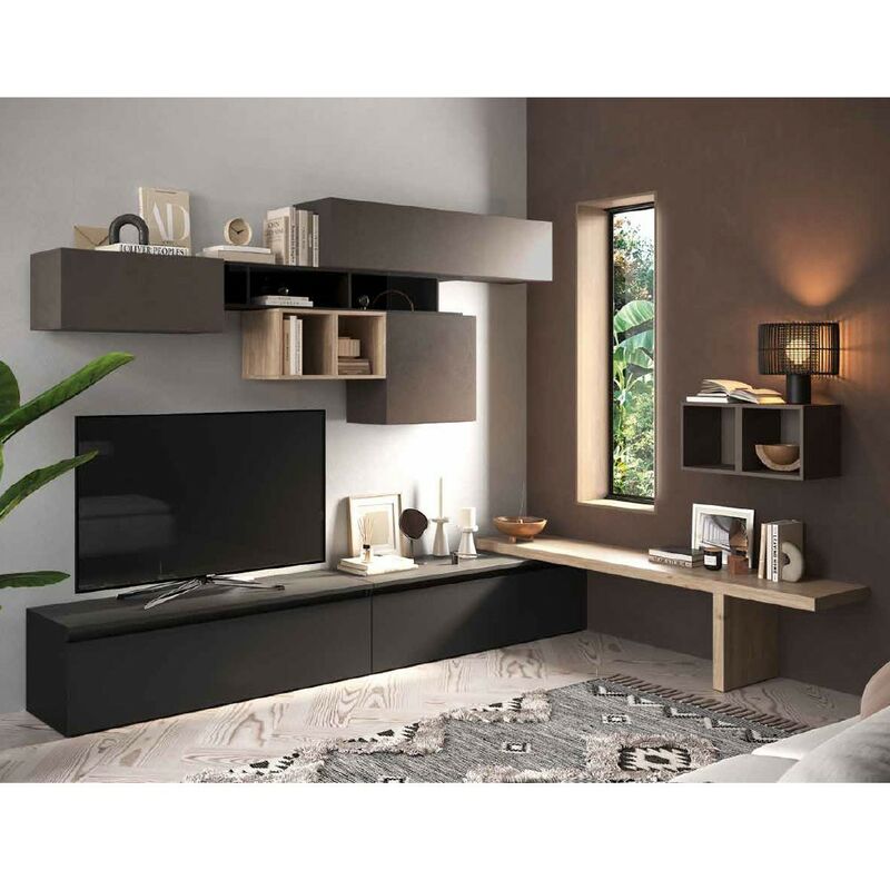 Stilprojectstore - Parete attrezzata soggiorno l 276x200x40 comp 45 - Infinity bronzo / cadiz / lava