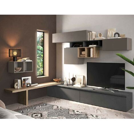 Parete attrezzata soggiorno L 276x200x40 comp  45 - Infinity  ARGILLA / CADIZ / PIOMBO