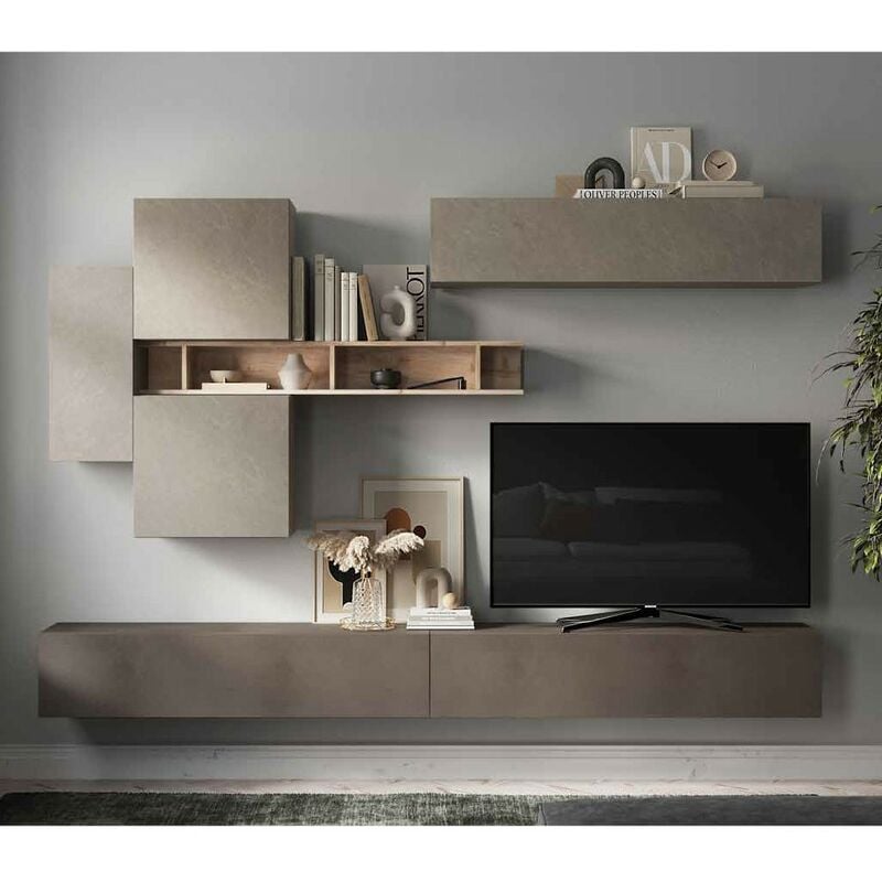 Stilprojectstore - Parete attrezzata soggiorno l 276x210x30 comp 44 - Infinity argilla / bronzo / cadiz