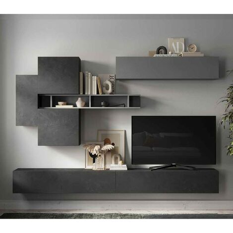 Parete attrezzata soggiorno L 276x210x30 comp  44 - Infinity  ARDESIA / PIOMBO
