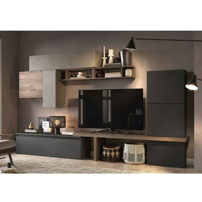 Stilprojectstore - Parete attrezzata soggiorno l 280X202X40 comp 46 - Infinity argilla / lava / mercure