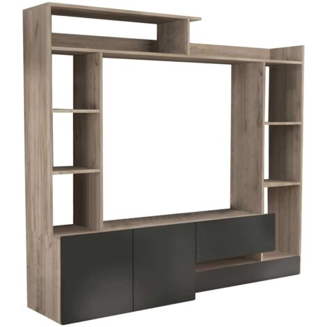 Parete attrezzata soggiorno mobile porta tv 180x42x165 cm di colore Antracite e Olmo mod. Entry