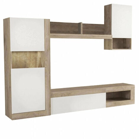 Parete Attrezzata Soggiorno Roomy 255x40x200 h cm in Truciolare bilaminato Bianco