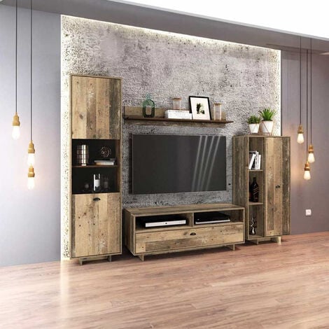 Parete attrezzata soggiorno WEST Gihome® legno vecchio mobile tv salotto moderno