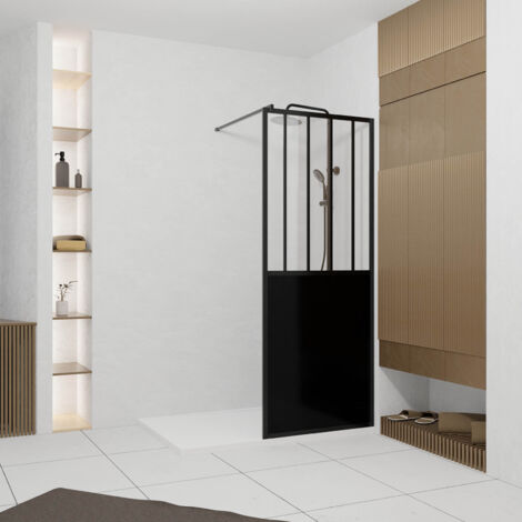 Parete doccia 80x200 cm - Vetro temperato e struttura in alluminio nero opaco - GLASSY