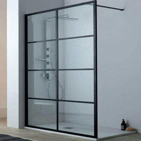 Parete Doccia Bo x Walk-In - 110 cm Altezza 203 cm Profili Nero Opaco - Vetro Temperato da 8mm Reversibile