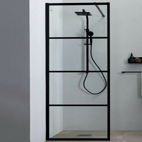 Parete Doccia Bo x Walk-In da 90 cm H203 cm Profili Nero Opaco - Vetro Temperato da 8mm Reversibile