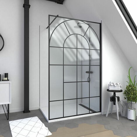 Parete doccia Deco 120x195cm con Vetro Serigrafato 5mm - Barra Nero Opaco