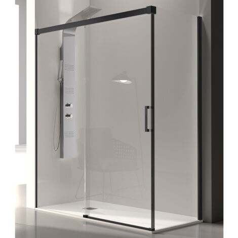 Parete doccia fissa + 1 porta scorrevole GLASÉ profilo nero opaco 135 cm