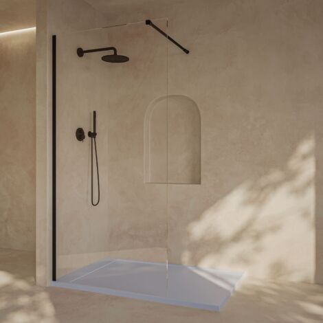 Parete doccia fissa, installazione facile SOULBATH, vetro di sicurezza 8 mm anticalcare, 110 cm di larghezza x 200 cm di altezza, profilo nero opaco