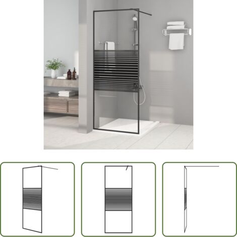 Parete doccia in vetro -  Parete Doccia Walk in Nera 80x195 cm in Vetro Trasparente ESG