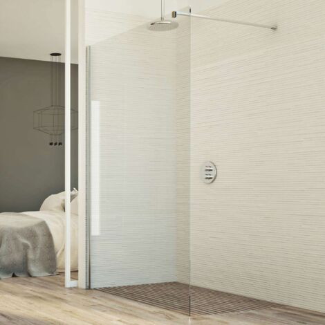Parete doccia in vetro trasparente 8mm h 198 mod. Walk in Lato 140 cm