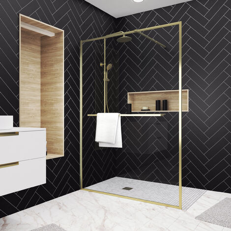 Parete doccia Oro Spazzolato 140x200cm - Portasciugamani e Mensola