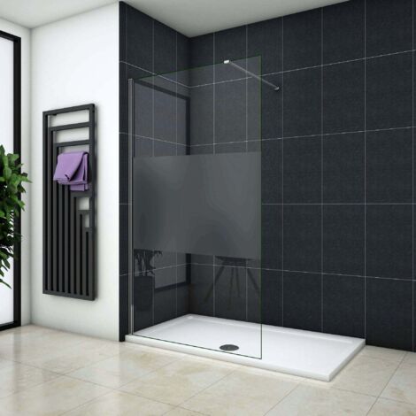 Parete doccia Walk In 120x200cm vetro temperato trasparente Anti-Frantumi da 8mm Fascia Satinata-Opaca Centrale 90cm Barra Stabilizzatrice