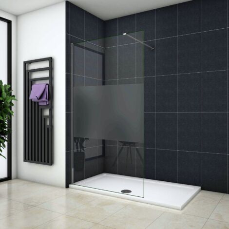 Parete doccia Walk In 80x200cm vetro temperato trasparente Anti-Frantumi da 8mm Fascia Satinata-Opaca Centrale 140cm Barra Stabilizzatrice