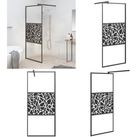 Parete Doccia Walk in 90x195cm Vetro ESG con Design Pietre Nero - Vetro ESG - Doccia in vetro
