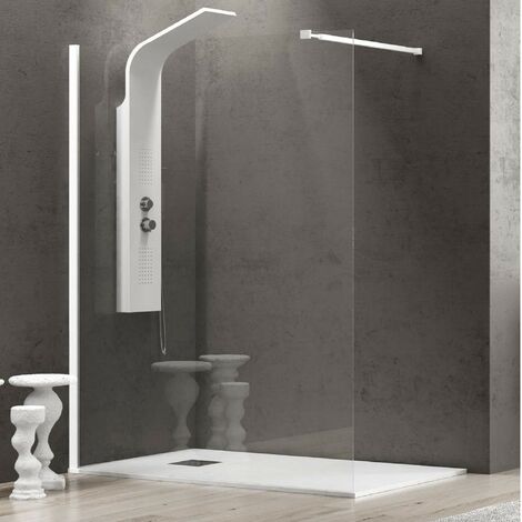 Parete doccia walk-in cristallo trasparente h200cm 8mm profilo bianco, seleziona misura 150