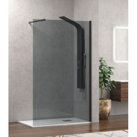 Parete doccia Walk-in fissa 120 cm cristallo temperato 8mm fumè profilo nero opacoLinea Walkin 1