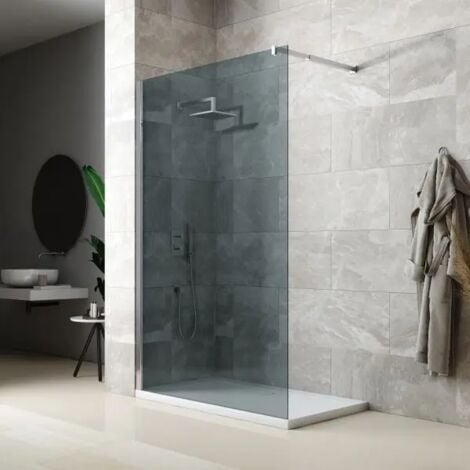 Parete doccia walk-in in vetro temperato fume'8mm con barra stabilizzatrice modello edison h.195 cm 120  vetro fumÈ Mobo