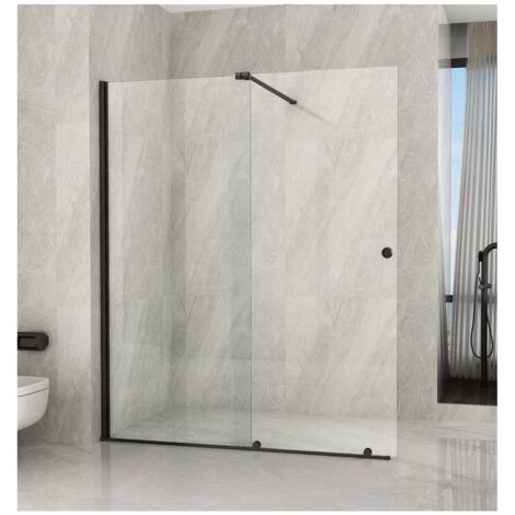 Parete Doccia Walk In Scorrevole 100 120 140 160 180 Box 8mm Profili Neri - Misura Box Walk In 180