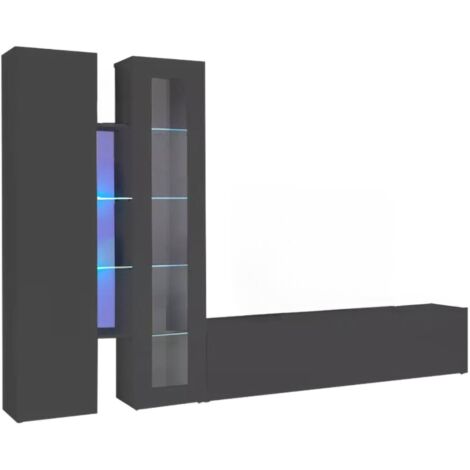 Parete Équipée Arin, 13 Étagères 15 Compartiments, Fabriqué en Italie, Portes Battantes et Rabattables, 280x30x180 cm Noir Anthracite