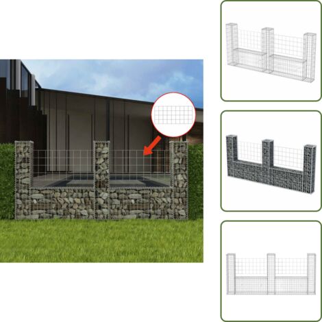 Parete in acciaio zincato - vidaXL Gabbione in Rete ad U in Acciaio Zincato 240x20x100 cm - Gabbione per giardino