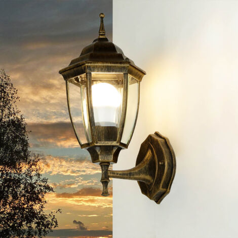 parete lampada esterna luce metallo vetro piacevole antikgold L: 20.5 cm B 16,5 cm H: 36cm IP43