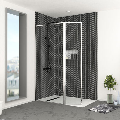 Parete per doccia e Deflettore 90+40x200 cm - Finitura Cromata - CHROMED CONTOURING