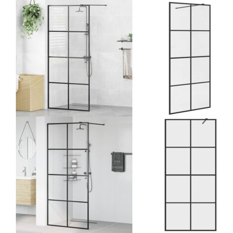 Parete per Doccia Walk-in Vetro Trasparente ESG 90x195 cm Nera - Doccia walk-in - Vetro trasparente