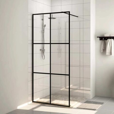 Parete per Doccia Walk-in Vetro Trasparente ESG 90x195 cm Nera vidaXL