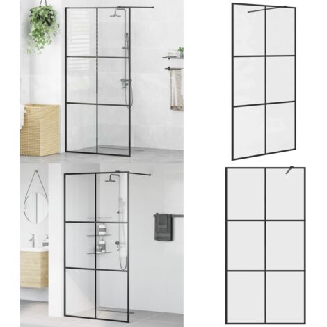 Parete per Doccia Walk-in Vetro Trasparente ESG Nera 100x195 cm - Doccia walk-in - Parete in vetro