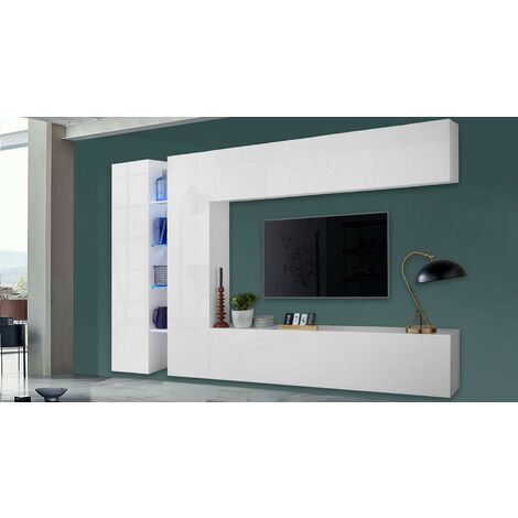 Parete Soggiorno moderno, composizione bianco lucido da cm 280 - MARUSKA