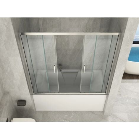 DOCCIABOX Box Porta Doccia per Vasca Vetro Trasparente Anticalcare 6MM Apertura Scorrevole 170 (167-171) x H150 cm - (Apertura Centrale)