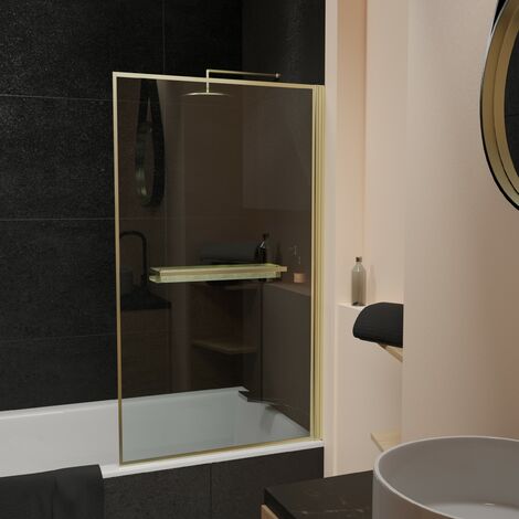 Parete vasca pieghevole in vetro temperato 75x130 cm - Portasciugamani e Mensola Oro Spazzolato