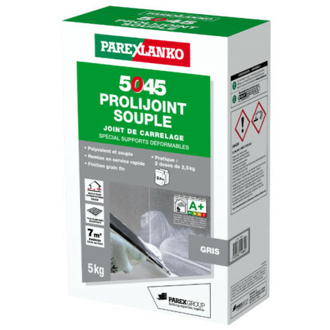 Parexlanko – Joint pour carrelage souple 5 kg – Adapté aux surfaces déformables – Imperméable – Finition grain fin – L5045GRIS05