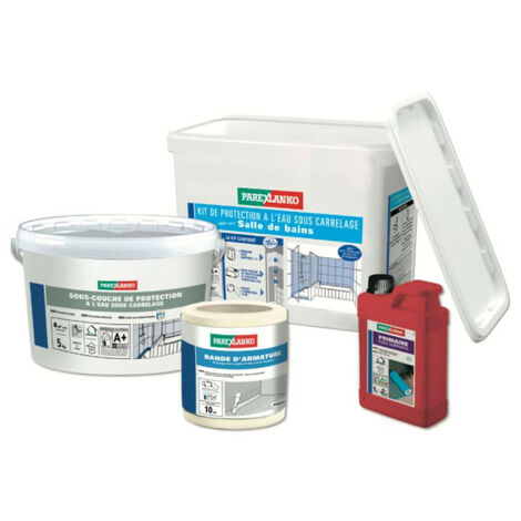 Parexlanko – Kit de protection à l'eau sous carrelage – Imperméabilisation salle de bains – Primaire tous supports 1L – Sous-couche 5kg – Bande d'armature 10m – 3261