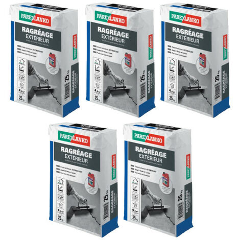 Parexlanko – Lot de 5 ragréages extérieur 125kg – Pour surfaces en béton – Épaisseur maximale 10mm – Temps d'application 20 minutes