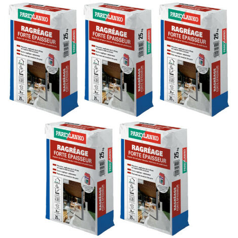 Parexlanko – Lot de 5 ragréages forte épaisseur – Application 5 à 40 mm – Pour sols intérieurs et extérieurs – Poids total 125 kg