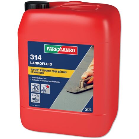 Parexlanko – Mortier fluidifié 20 L – Pour bétons et mortiers plastiques – Adjuvant non chloré pour chantiers humides