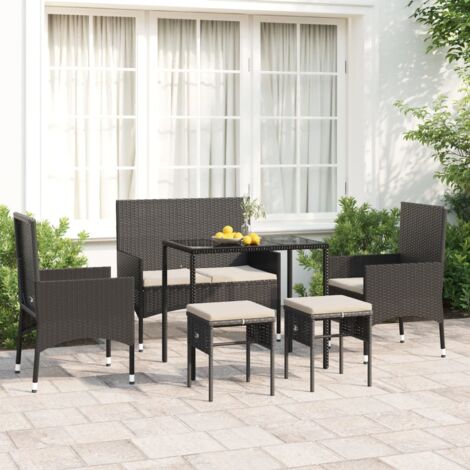 Parfait Salon de jardin 6 pcs avec coussins Noir Résine tressée,design Pratique & classique 475193