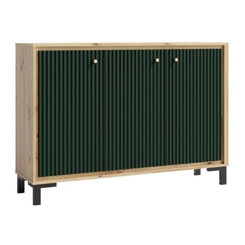 Monmobilierdesign - parii Buffet 3 portes 130x92 cm en bois design contemporain Vert bouteille Monmobilierdesign - parii Buffet 3 portes 130x92 cm en bois design contemporain Vert bouteille