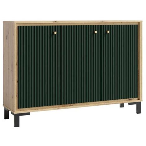 PARII Buffet 3 portes 130x92 cm en bois design contemporain Vert bouteille