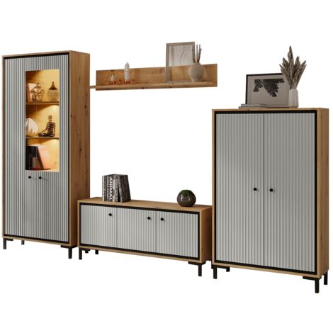 PARII Ensemble de meubles de salon Vitrine Armoire Meuble TV Étagère design contemporain Gris congo