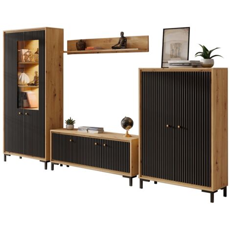 PARII Ensemble de meubles de salon Vitrine Armoire Meuble TV Étagère design contemporain Noir mat