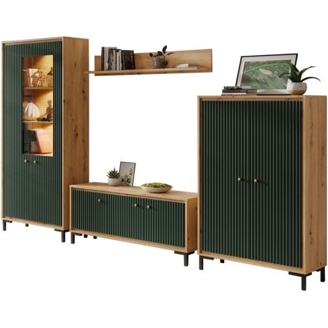PARII Ensemble de meubles de salon Vitrine Armoire Meuble TV Étagère design contemporain Vert bouteille